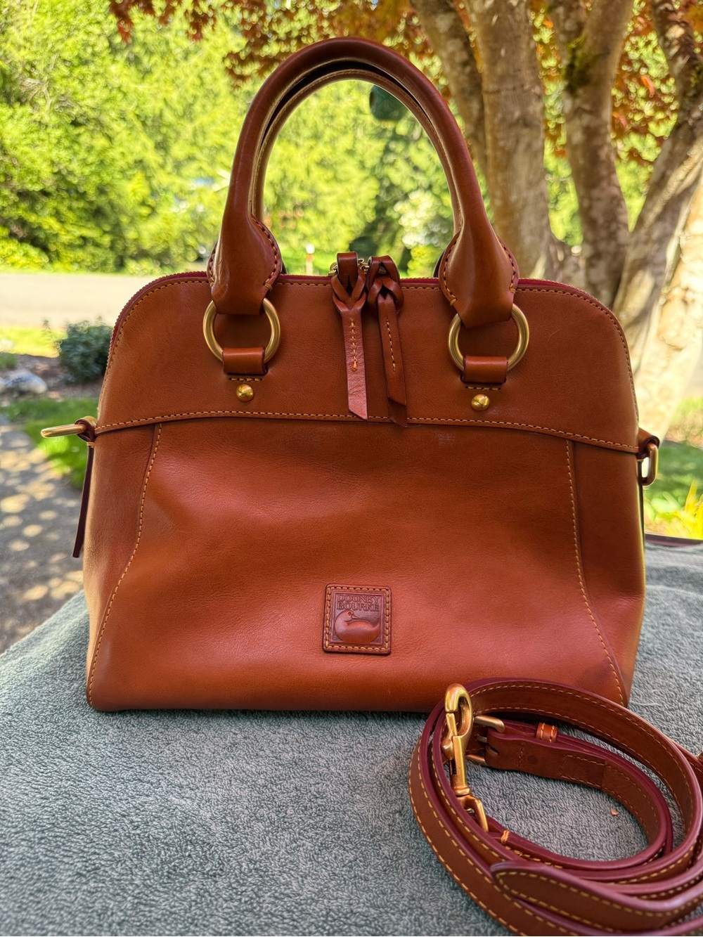 Dooney & Bourke Brown Leather Satchel with Gold Hardware - Picture 11 of 12